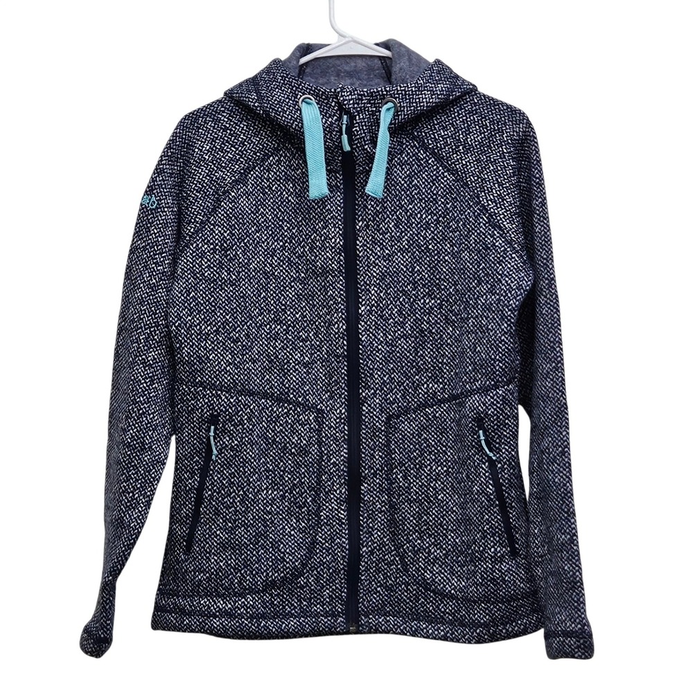 Rab Amy Hoody Womens Medium Navy White Herringbone Full Zip Fleece Jacket Hooded